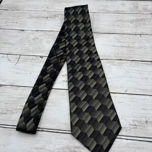 ARROW Men's Black Green Geometric Cube Pattern 100% Silk Necktie Tie